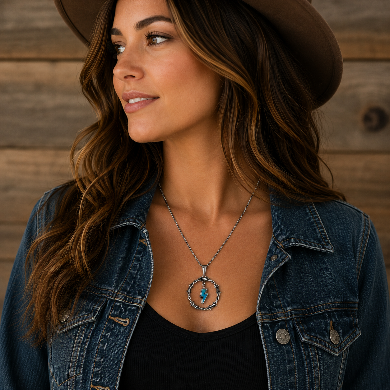Western Turquoise Howlite Lightning Bolt Circle Pendant Necklace, Semi Precious Stone, 18"+3" Extender