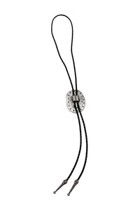 Vintage Western Bolo Tie, Turquoise Howlite Stone Pendant with Silver Tone Accents, Black Braided Faux Leather, 22 Inch
