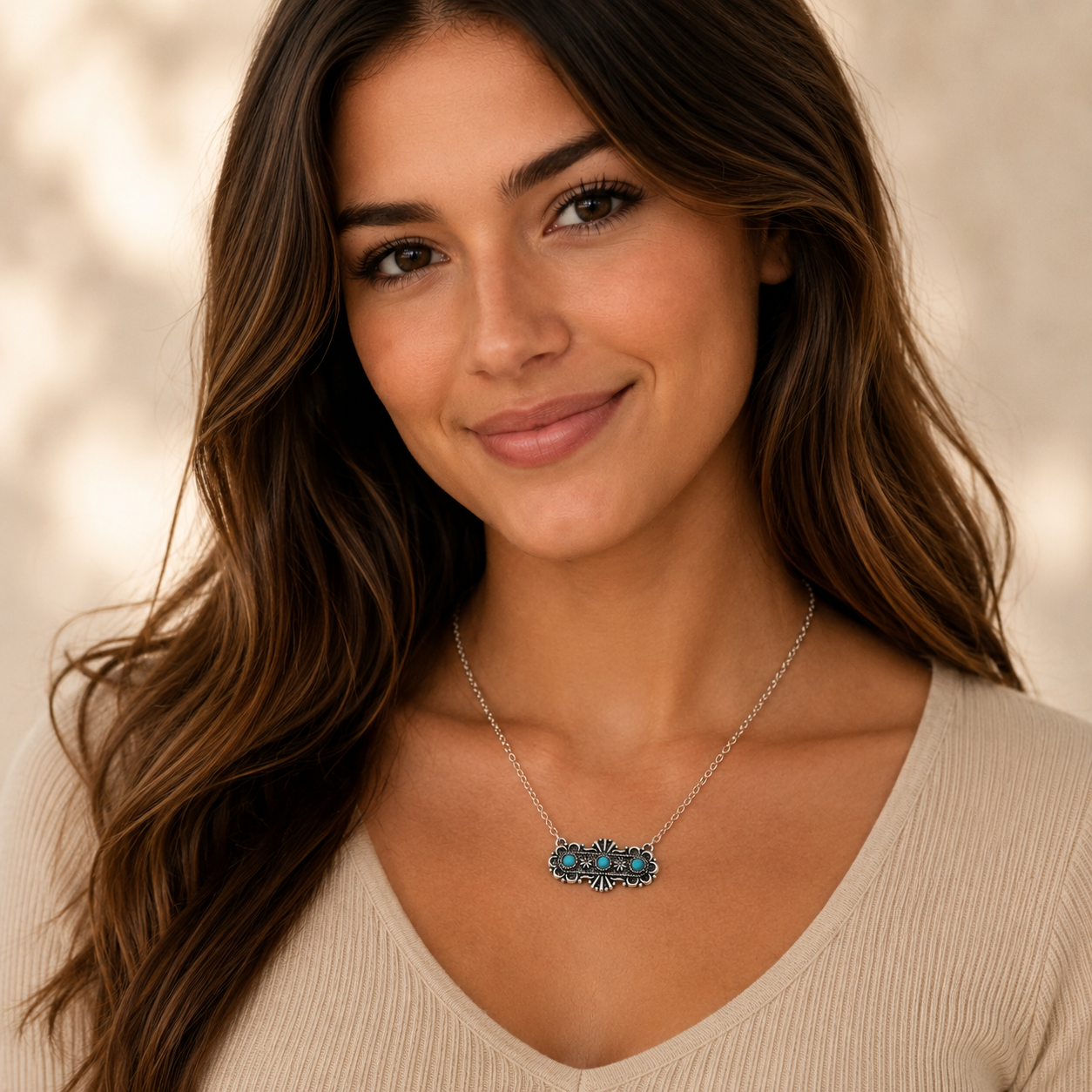 Cowgirl Chic Western Semi Precious Howlite Stone Bar Jewelry (Turquoise Color Decorative Style)