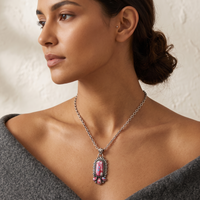 Western Howlite Bar Pendant Necklace, Burnished Silver, 18+3 Inch (Pink Multi)