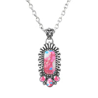 Western Howlite Bar Pendant Necklace, Burnished Silver, 18+3 Inch (Pink Multi)