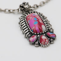 Western Howlite Bar Pendant Necklace, Burnished Silver, 18+3 Inch (Pink Multi)