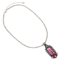 Western Howlite Bar Pendant Necklace, Burnished Silver, 18+3 Inch (Pink Multi)