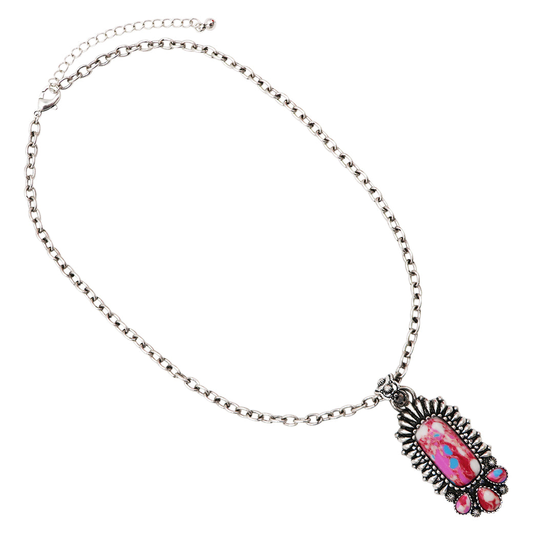 Western Howlite Bar Pendant Necklace, Burnished Silver, 18+3 Inch (Pink Multi)