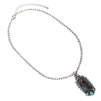 Western Turquoise and Brown Howlite Bar Pendant Necklace, Burnished Silver, 18+3 Inch