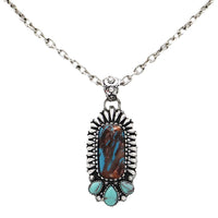 Western Turquoise and Brown Howlite Bar Pendant Necklace, Burnished Silver, 18+3 Inch
