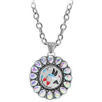 Western Hummingbird Medallion Pendant Necklace with Teardrop AB Crystals, Silver, 22+3