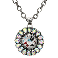 Western Hummingbird Medallion Pendant Necklace with Teardrop AB Crystals, Silver, 22+3