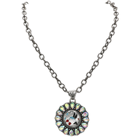 Western Hummingbird Medallion Pendant Necklace with Teardrop AB Crystals, Silver, 22+3