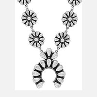 Western Chunky Squash Blossom Statement Necklace,Burnished Silver Rolo Chain, Lobster Clasp, 22+3