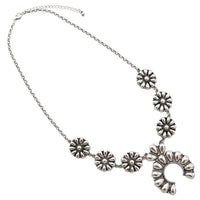 Western Chunky Squash Blossom Statement Necklace,Burnished Silver Rolo Chain, Lobster Clasp, 22+3