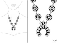 Western Chunky Squash Blossom Statement Necklace,Burnished Silver Rolo Chain, Lobster Clasp, 22+3
