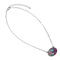 Western Navajo Squash Blossom or Oval Necklace, Pink and Turquoise Stone, Silver Beaded Frame, 18-21 Inch Chain with Extension, Southwestern Style (Oval)