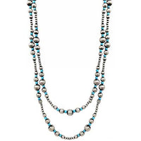 Extra Long Navajo Pearl And Turquoise Howlite Bead Statement Western Layering Strand Necklace, 60-63"