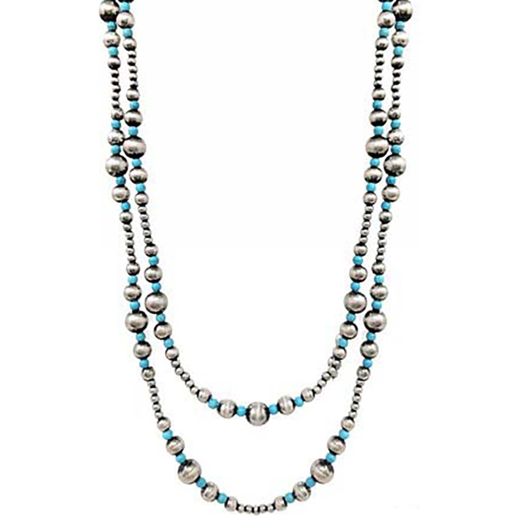 Extra Long Navajo Pearl And Turquoise Howlite Bead Statement Western Layering Strand Necklace, 60-63"