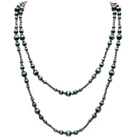 Extra Long Navajo Pearl And Turquoise Howlite Bead Statement Western Layering Strand Necklace, 60-63"