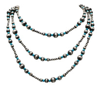 Extra Long Navajo Pearl And Turquoise Howlite Bead Statement Western Layering Strand Necklace, 60-63"