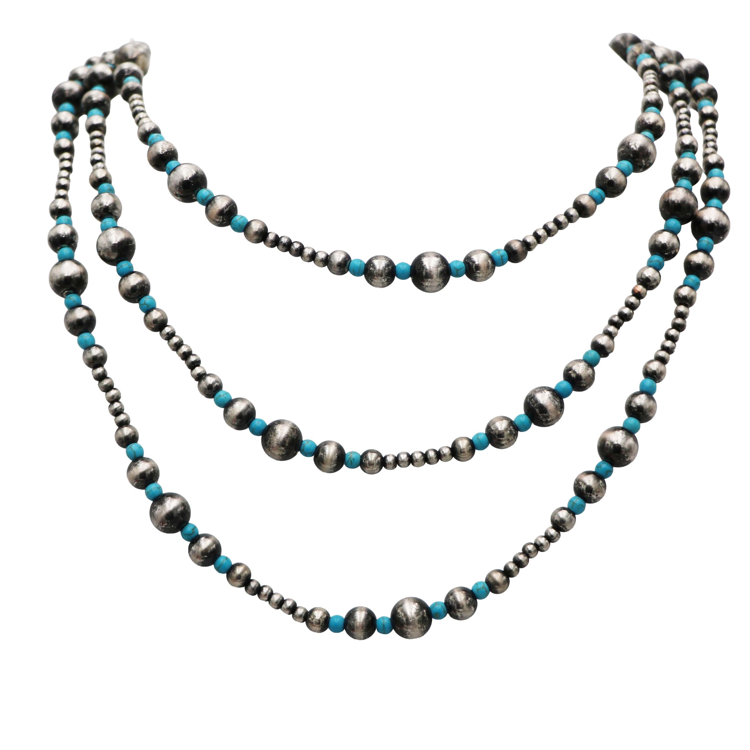 Extra Long Navajo Pearl And Turquoise Howlite Bead Statement Western Layering Strand Necklace, 60-63"