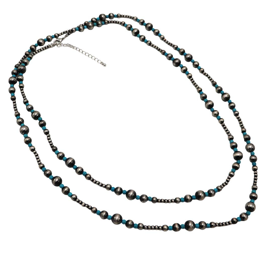 Extra Long Navajo Pearl And Turquoise Howlite Bead Statement Western Layering Strand Necklace, 60-63"