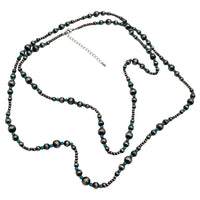Extra Long Navajo Pearl And Turquoise Howlite Bead Statement Western Layering Strand Necklace, 60-63"