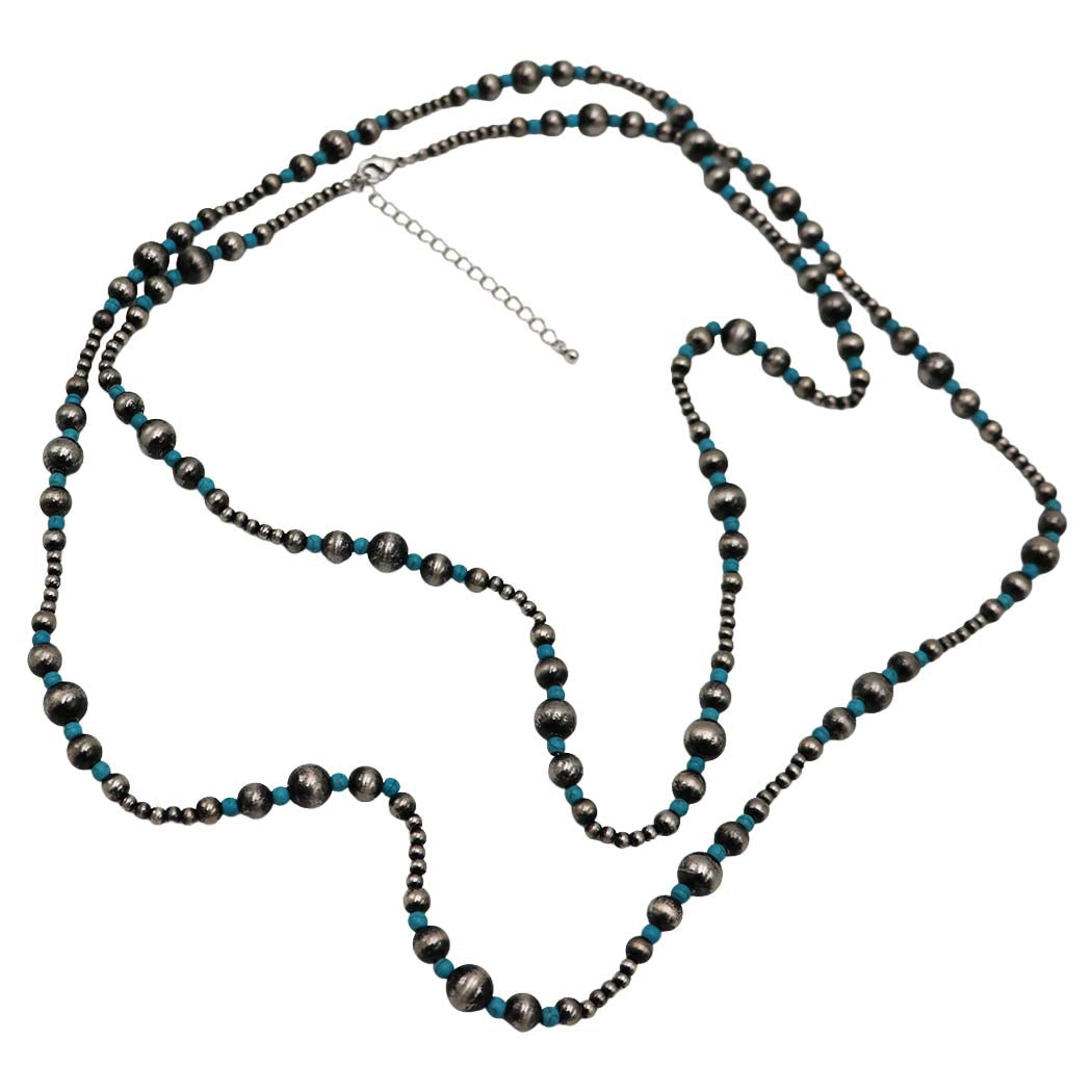 Extra Long Navajo Pearl And Turquoise Howlite Bead Statement Western Layering Strand Necklace, 60-63"