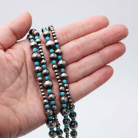Extra Long Navajo Pearl And Turquoise Howlite Bead Statement Western Layering Strand Necklace, 60-63"