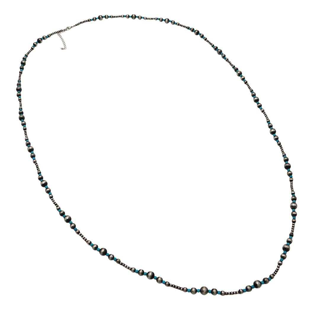 Extra Long Navajo Pearl And Turquoise Howlite Bead Statement Western Layering Strand Necklace, 60-63"