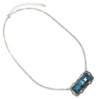 Burnished Silver Bar Necklace with Turquoise and Gold Pendant