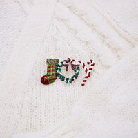 Colorful Glitter Enamel Christmas Holiday Brooch, 2" (JOY)