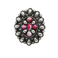 Western Statement Ring, Vintage Style Adjustable Stretch Rings Size 7.5-9 (Pink Concho 1.5")