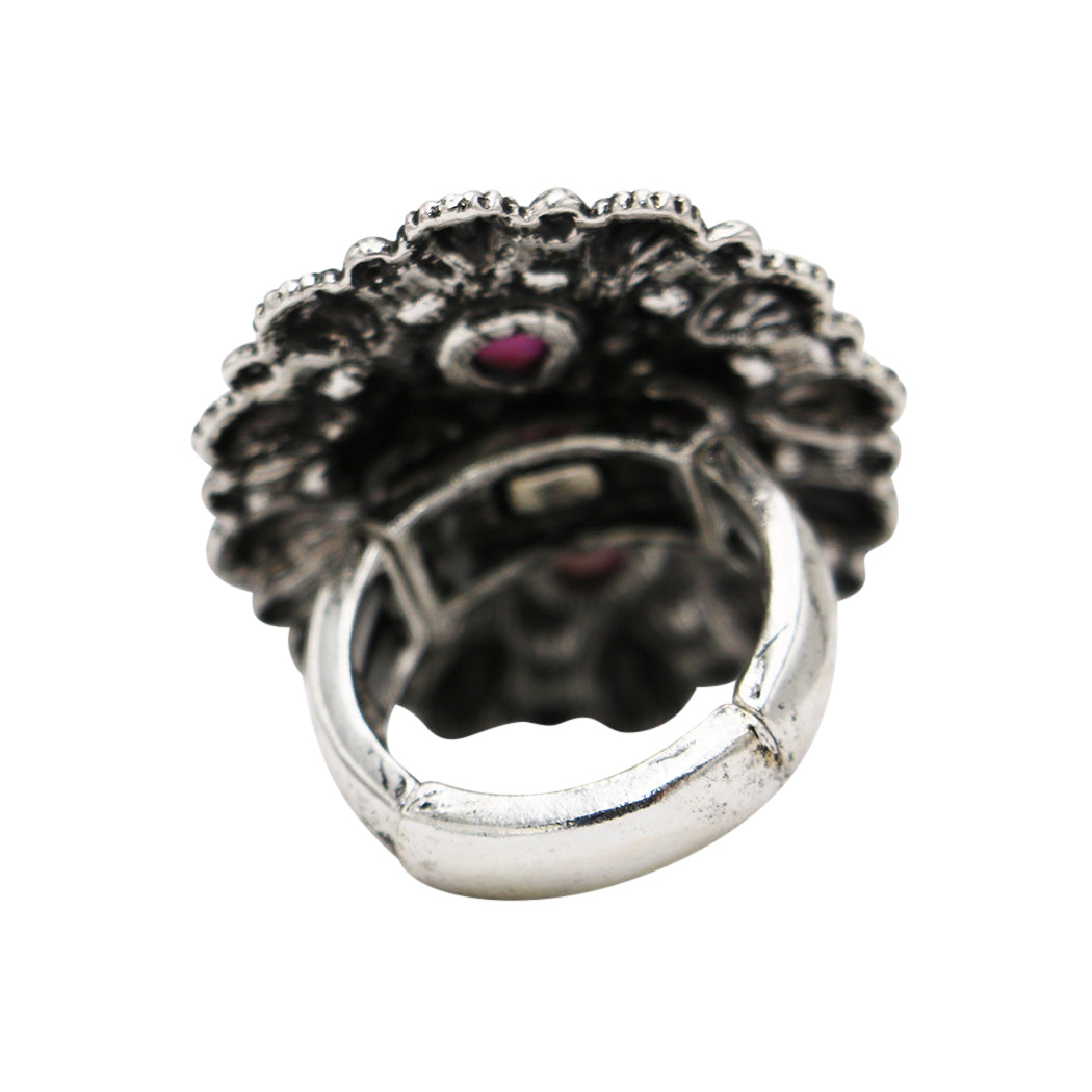 Western Statement Ring, Vintage Style Adjustable Stretch Rings Size 7.5-9 (Pink Concho 1.5")