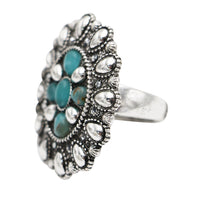 Western Statement Ring, Vintage Style Adjustable Stretch Rings Size 7.5-9 (Blue Concho 1.5")