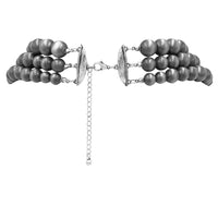 Multi Strand Western Style Metallic Pearl Bead Necklace Earrings Set, 18"+3" Extender