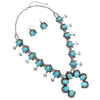 Statement Western Howlite Squash Blossom Necklace Earrings Set, 24"+3" Extension (Burnished Silver Tone Turquoise Stone)