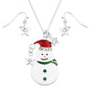 Women's Whimsical Winter Holiday Enamel Snowman Pendant Charm Necklace Earrings Set, 18"-21" with 3" Extender