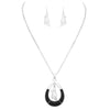 Sleek Polished Silver Toned Cat Silhouette Black Howlite Stone Teardrop Pendant Necklace Earrings Halloween Set, 18)