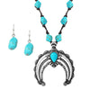 Women's Western Style Statement Squash Blossom Pendant With Turquoise Stone And Vegan Suede Necklace Earrings Set, 18"+3" Extender
