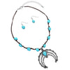 Women's Western Style Statement Squash Blossom Pendant With Turquoise Stone And Vegan Suede Necklace Earrings Set, 18"+3" Extender