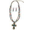 Cowgirl Chic Statement Western Style Christian Cross Pendant On Semi Precious Howlite Stone And Wood Beaded Necklace Earrings Gift Set,18"+3" Extension
