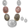 Cowgirl Chic Statement Western Tri Tone Concho Medallion Necklace Earrings Set, 30"+3" Extender