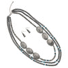 Chic Silver Tone Conchos On Extra Long Multi Strand Western Style Metallic Pearls With Howlite Beads Necklace Earrings Set, 30"+3" Extender (Neutral)