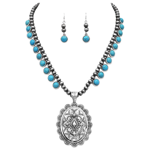 Western Style Semi Precious Howlite Stone Squash Blossom Pendant Neckl –  Rosemarie Collections