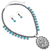 Cowgirl Chic Statement Western Concho Medallion On Metallic Navajo Pearl Necklace Earrings Set, 18"+3" Extender