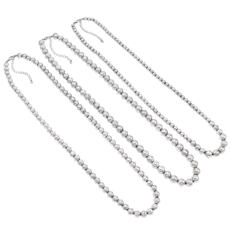 Set Of 3 Separate Polished Silver Tone Beaded Strand Necklaces And Drop Earrings, 30"+3" Extender