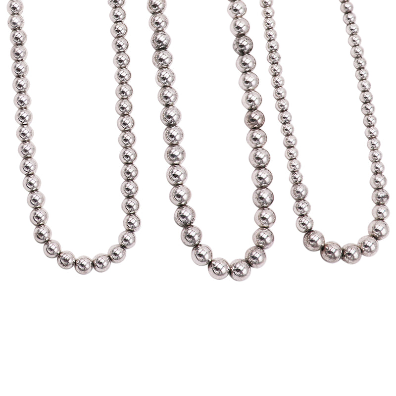 Set Of 3 Separate Polished Silver Tone Beaded Strand Necklaces And Drop Earrings, 30"+3" Extender