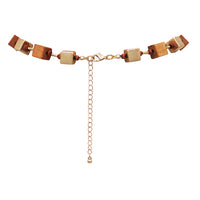 Chic Wooden Cube And Worn Gold Tone Square Bead Strand Necklace Earring Set, 18"+3" Extender