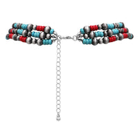 Cowgirl Chic Statement Burnished Silver Tone Rectangular Pendant On Multi Strand Western Style Metallic Pearl With Howlite Beads Necklace Earrings Set, 20"+3" Extender