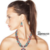 Cowgirl Chic Statement Burnished Silver Tone Rectangular Pendant On Multi Strand Western Style Metallic Pearl With Howlite Beads Necklace Earrings Set, 20"+3" Extender