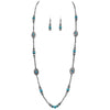 Chic Western Charms On Metallic Silver Tone Pearls With Turquoise Howlite Beads Strand Necklace And Earrings Set, 36"+3" Extender (Conchos)