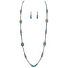 Chic Western Charms On Metallic Silver Tone Pearls With Turquoise Howlite Beads Strand Necklace And Earrings Set, 36"+3" Extender (Conchos)